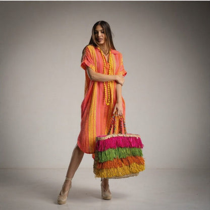 Kaftan  Rosa y Naranja de algodon