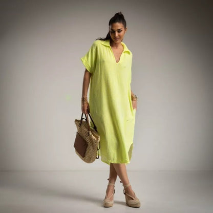 Kaftan a rayas amarillo fluor y blancas
