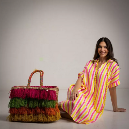 Kaftan a rayas amarillo y fucsia