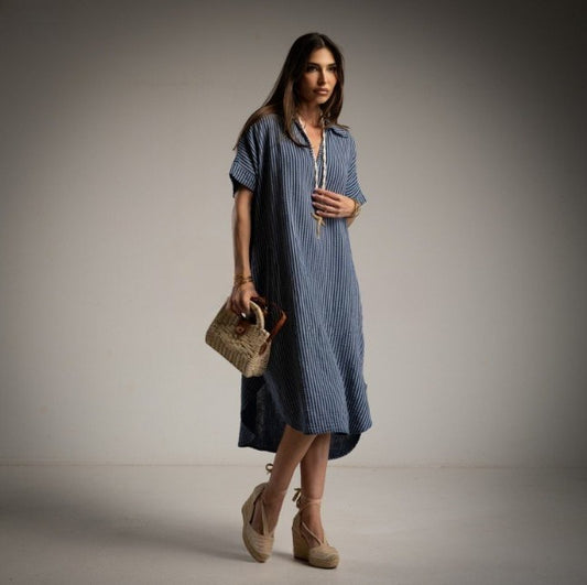 Kaftan a rayas azul marino y blanco
