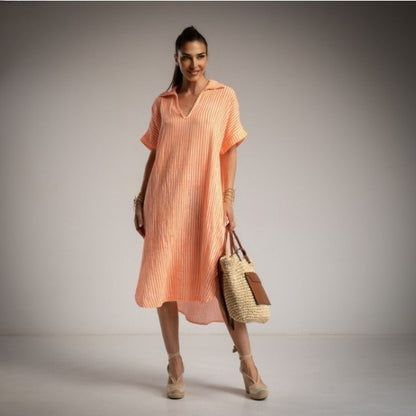 Kaftan a rayas naranja fluor y blancas