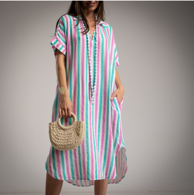Kaftan a rayas turquesa y lila