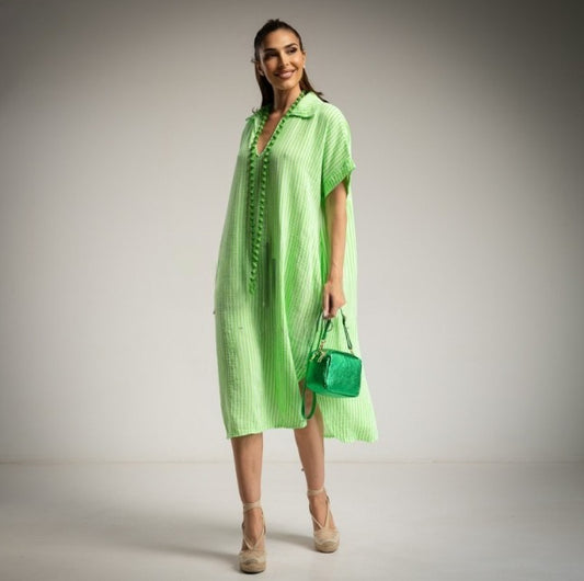 Kaftan a rayas verde fluor y blancas