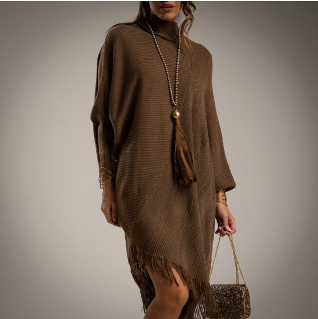 Maxi Poncho chocolate con flecos