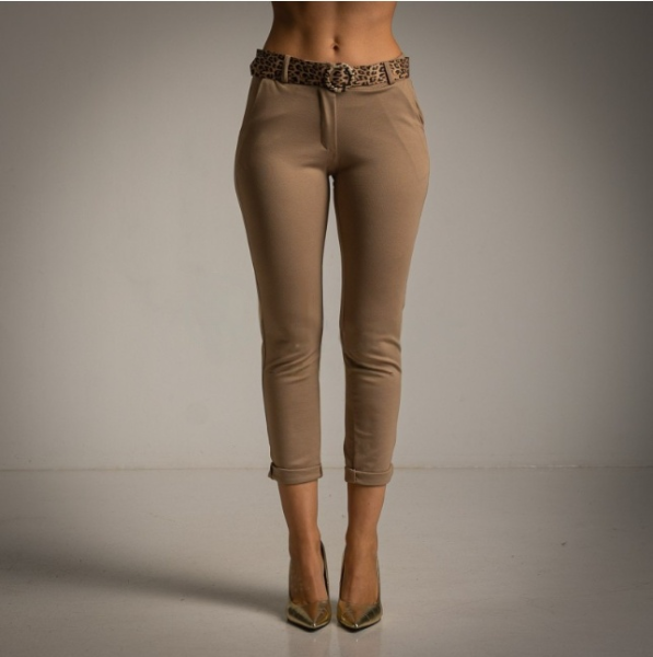Pantalón Pitillo Beige con cinturón animal print MANGO ZARA Tallas Grandes