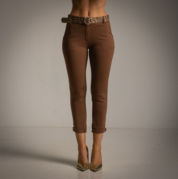 Pantalón Pitillo Marrón con cinturón animal print MANGO ZARA Tallas Grandes