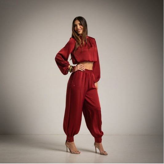 Pantalon aladin satinado burgundy