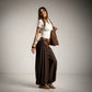 Pantalón ballon marron chocolate con pañoleta a cuadros a la cintura