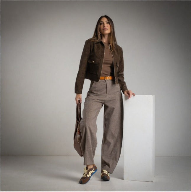 Pantalon bombacho espiga marron