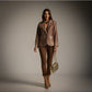 Pantalon capri marron chocolate con cinturon