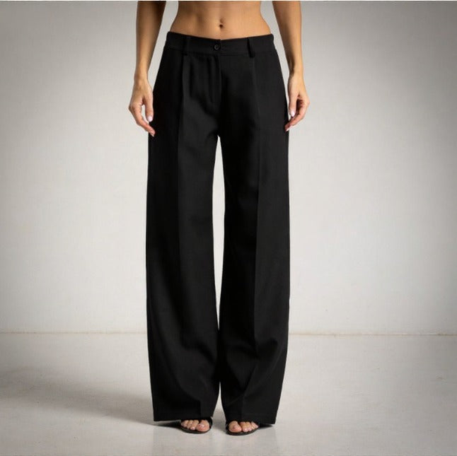 Pantalon negro con pinzas y cintura elastica traje etoile