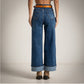 Pantalon vaquero azul wide leg con bajo vuelto