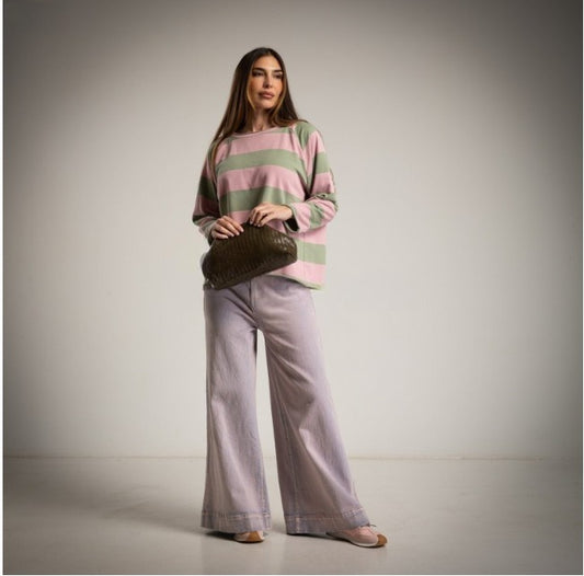 Pantalon vaquero pata de elefante rosa