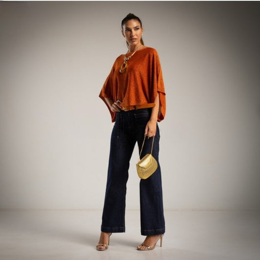 Sweater Capa Crop Brillante Teja Naranja Caldero 