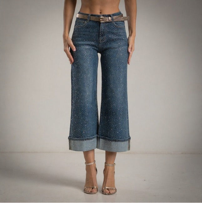 Vaqueros acampanados capri con brillantes