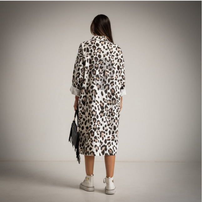 Vestido Animal Print Blanco Con Catrina de entejuelas enla Espalda