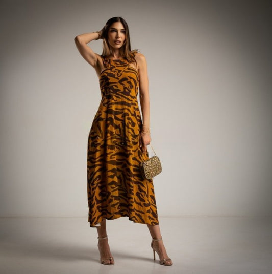 Vestido Animal Print Ocre