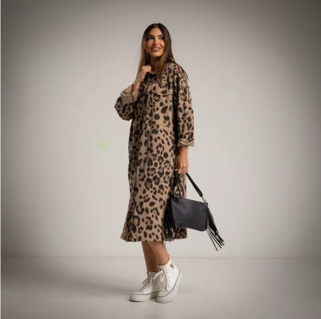 Vestido Animal Print Taupe Con Catrina de entejuelas enla Espalda