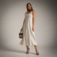Vestido Blanco de Viscosa con Vivos en negro