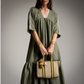 Vestido Holgado con Volantes Caqui 