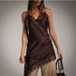 Vestido Lencero Satinado Asimetrico chocolate