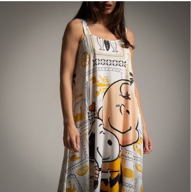 Vestido Licra fría estampado Snoopy & Charlie Amarillo