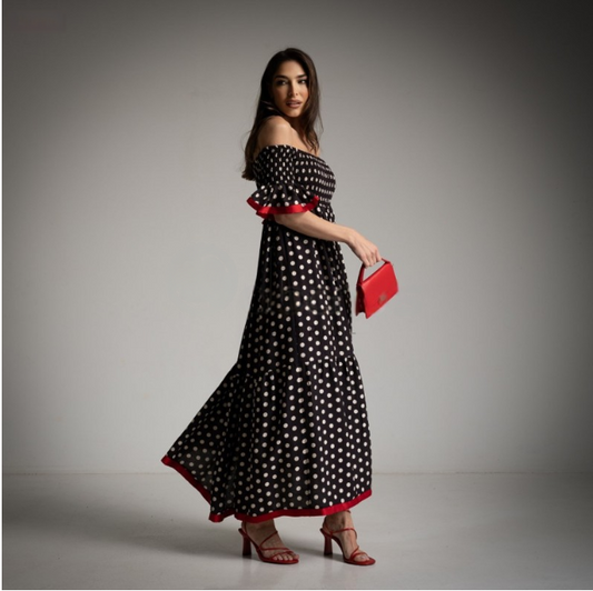 Vestido Ranchera de Lunares Negro ZARA