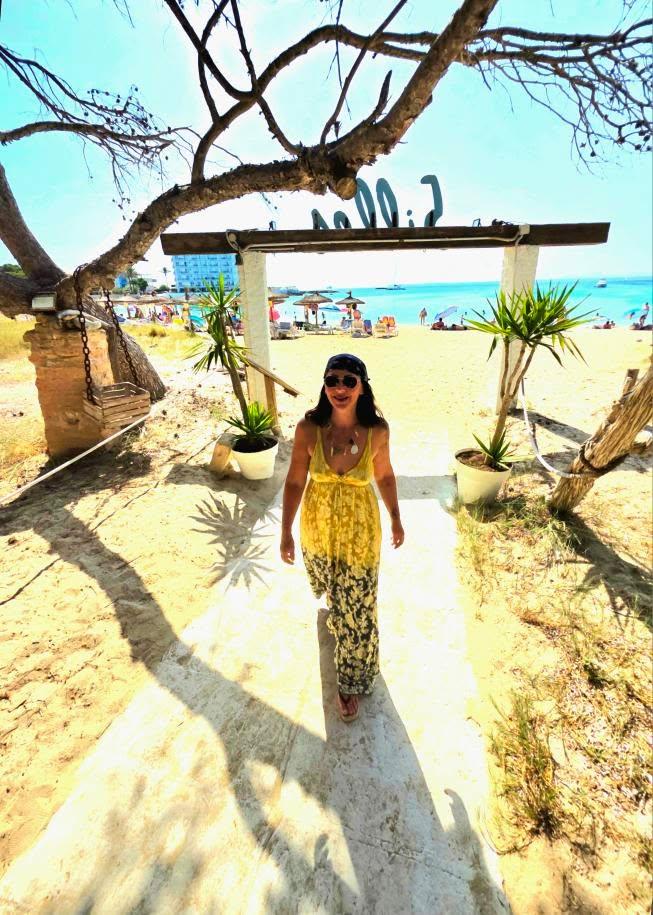 Vestido Tay DAy en amarillo y azul con hilodorado Boho
