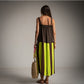 Vestido binomio chocolate con rayas lima Moda50