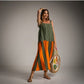Vestido binomio kaki con rayas naranjas