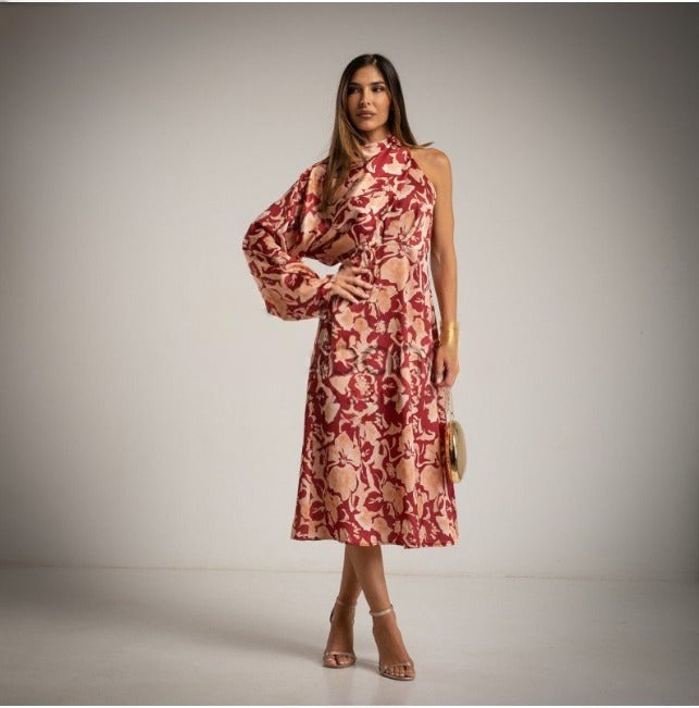 Vestido con manga asimétrica de quita y pon burgundy