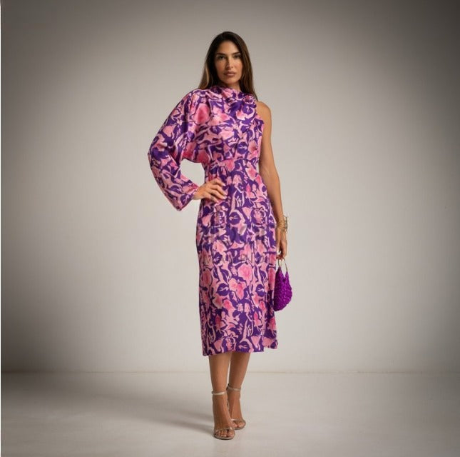 Vestido con manga asimétrica de quita y pon morado