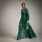 Vestido de Fiesta largo en gasa verde botella