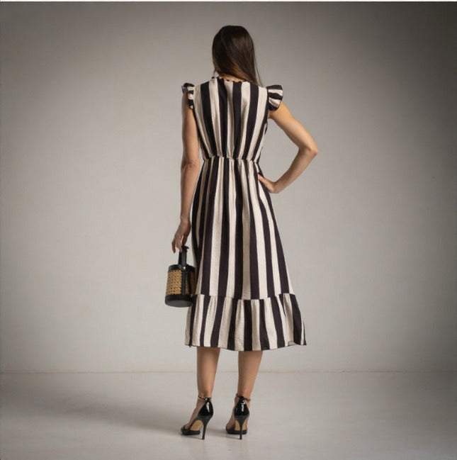 Vestido de Viscosa a rayas blancas y negras