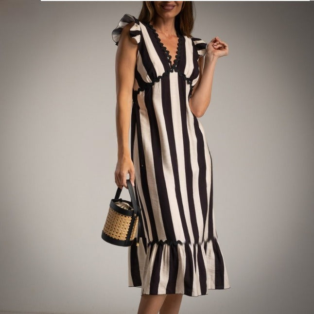 Vestido de Viscosa a rayas blancas y negras