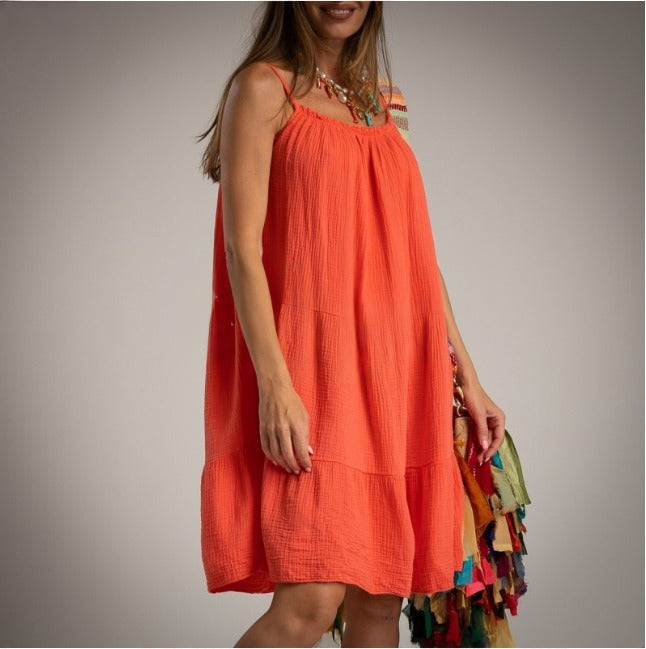 Vestido de algodón corto coral