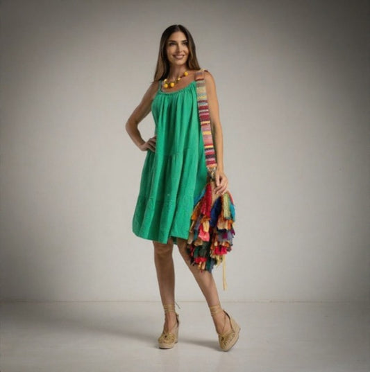 Vestido de algodón corto verde