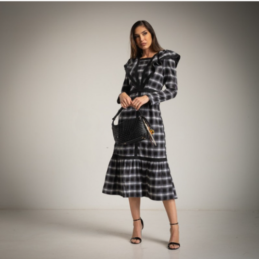 Vestido de cuadros blanco y negro