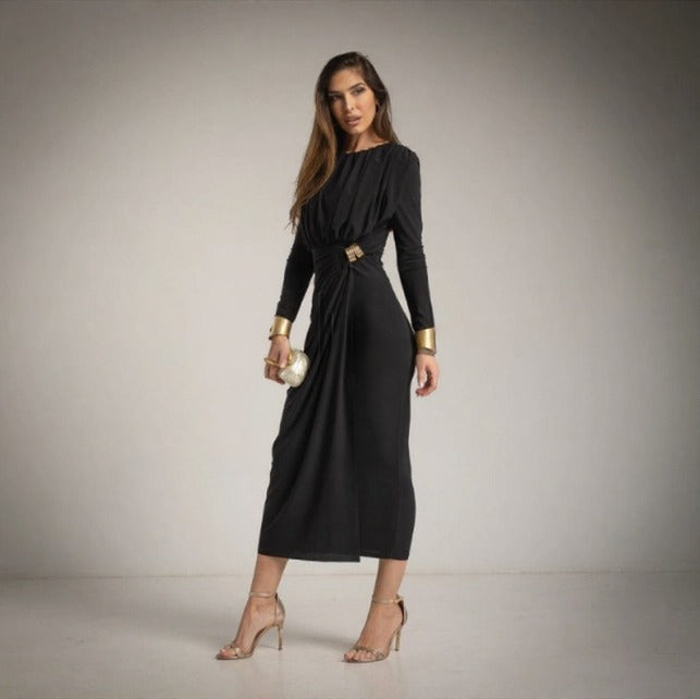 Vestido de fiesta drapeado negro