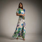 Vestido de gasa estampado floral azul, verde y morado
