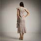 Vestido entallado estampado cuadros vichy beige