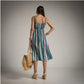 Vestido estampado a rayas azul empolvado y malva