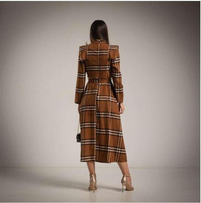 Vestido idi estampado de cuadros tipo Tommy Hilfiguer Marron