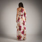 Vestido largo de fiesta blanco con flores fucsias
