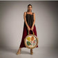 Vestido largo con tirantes binomio marron chocolate y burgundy