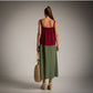 Vestido largo con tirantes binomio kaki y burgundy