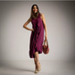 Vestido midi berenjena con godets en viscosa