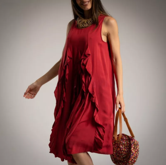 Vestido midi rojo con godets en viscosa