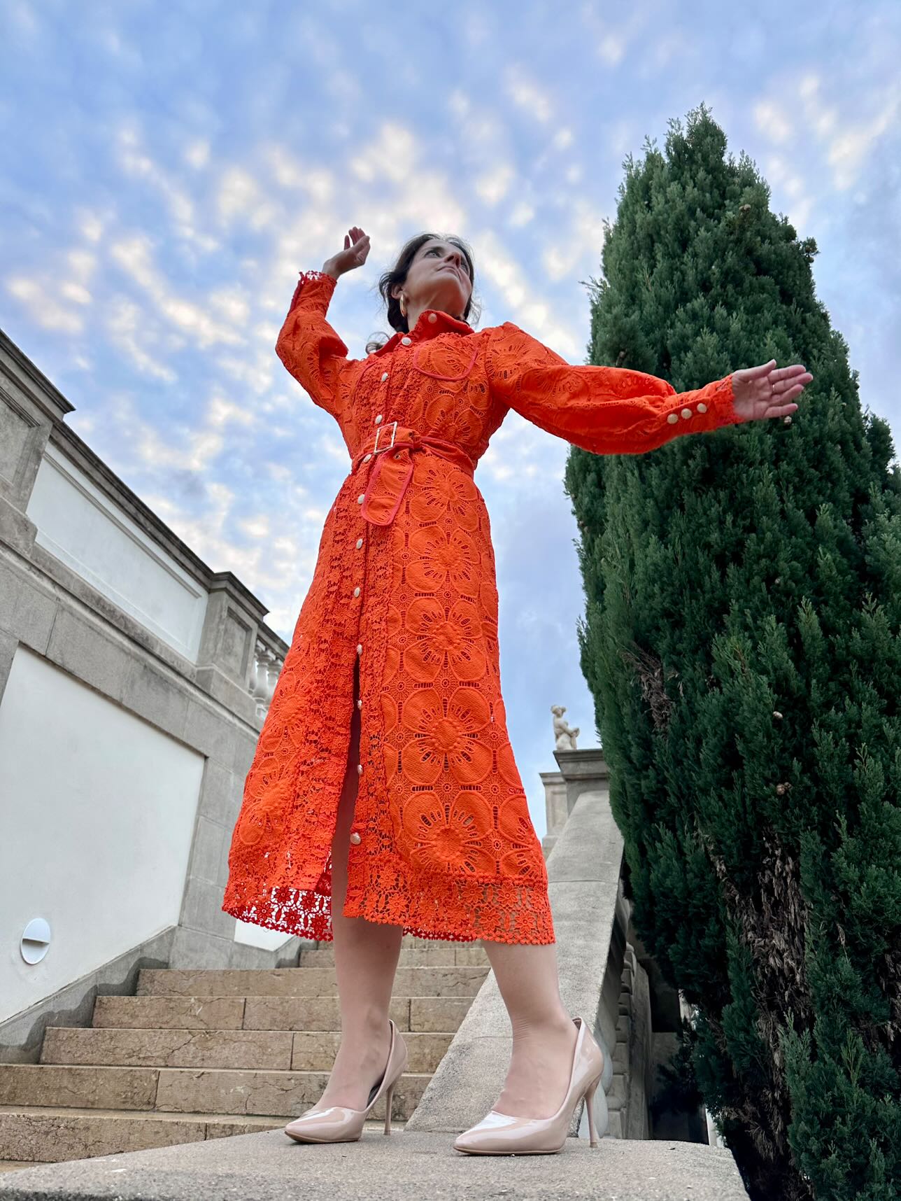 @carmenmodelosenior Vestido Camsero de Blonda Naranja 