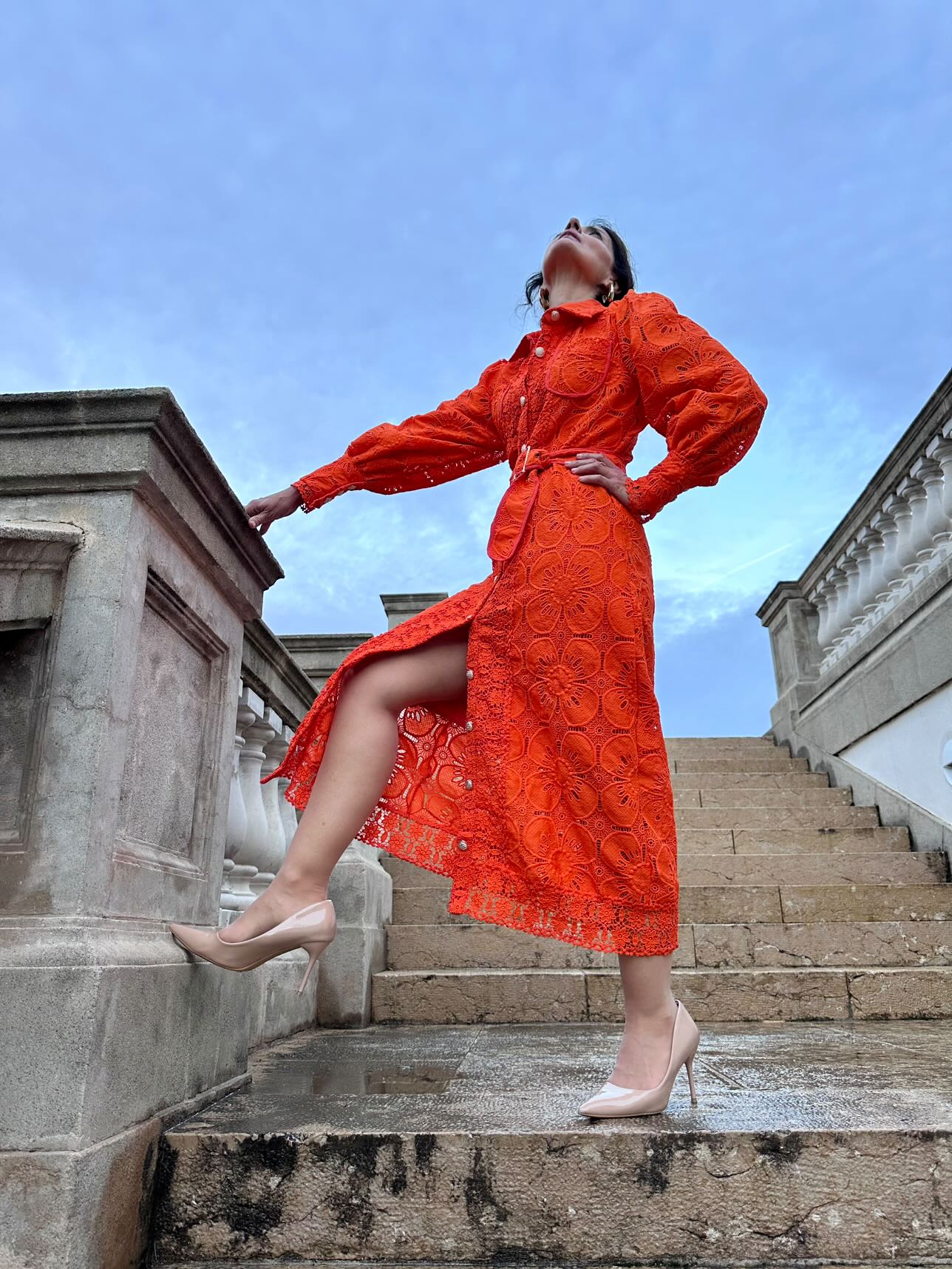 @carmenmodelosenior Vestido Camsero de Blonda Naranja 